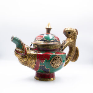 Exquisite Teapot Brass Turquoise Lapis Coral Lab Created Gemstone Handmade Nepal Tibetan Style Kettle