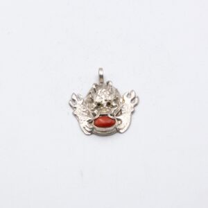 Antique Rare Find 925 Sterling Silver Dragon with Coral Pendant (5.9 grams)
