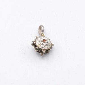 925 Sterling Silver Samsara (Representing Eight-Spoked Wheel of World) with Coral Pendant