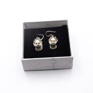 Exquisite 925 Silver Dragon Head Design with Natural Onyx Crystal Pair of Earrings