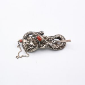 Exquisite 925 Sterling Silver Vintage Chinese Carved Dragon with Coral Belt Buckle