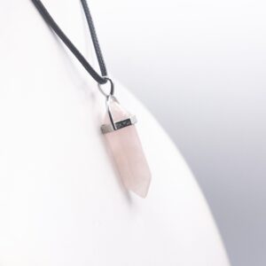 Natural Rose Quartz Crystal Stone Hexagonal Pendant Necklace With Leather Chain