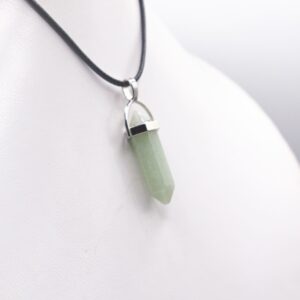 Natural Green Aventurine Crystal Stone Hexagonal Pendant Necklace With Leather Chain