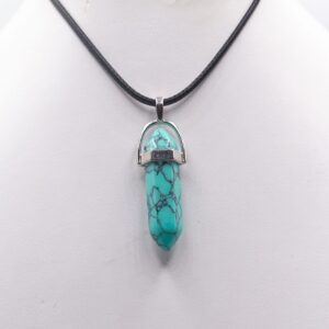 Natural Turquoise Crystal Stone Hexagonal Pendant Necklace with Leather Chain