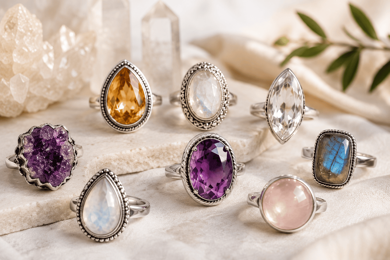 crystal stone rings